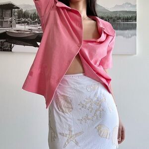 adorable blush pink 90s textured coquette minimalist style button down blouse